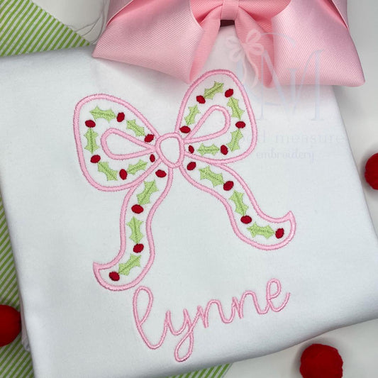 Bow with Holly Berries Embroidery Design