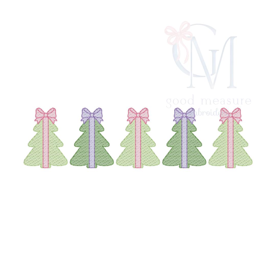 Christmas Tree with Bow Toppers Embroidery Design