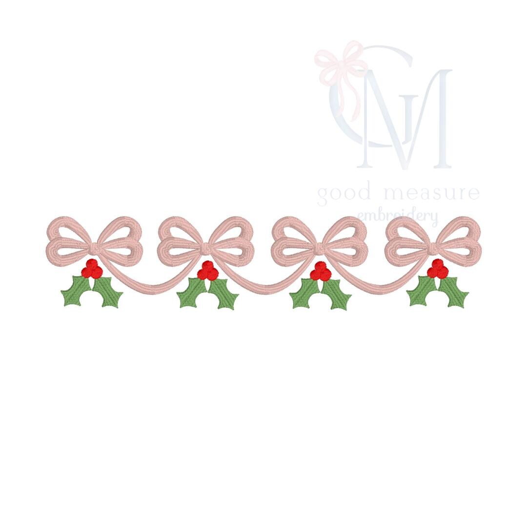 Bow Swag with Holly Berries Embroidery Design