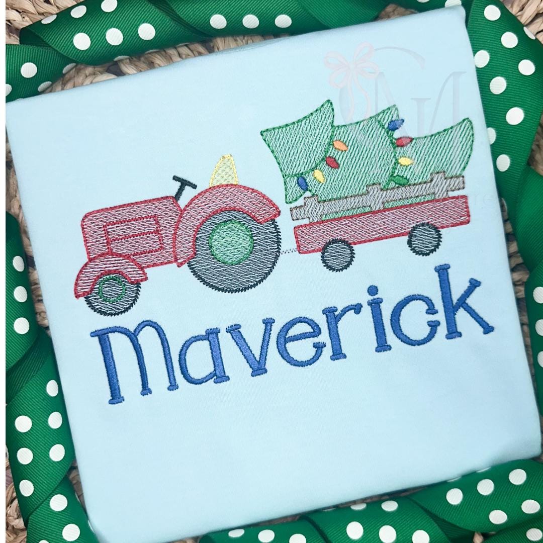 Tractor With Christmas Tree Trailer Embroidery Design