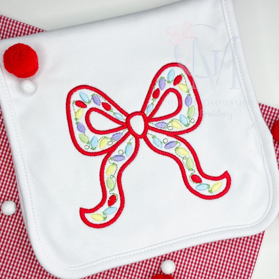 Bow with Christmas Lights Embroidery Design