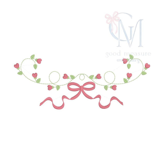 Heart Rosebud Floral Vine Embroidery Design