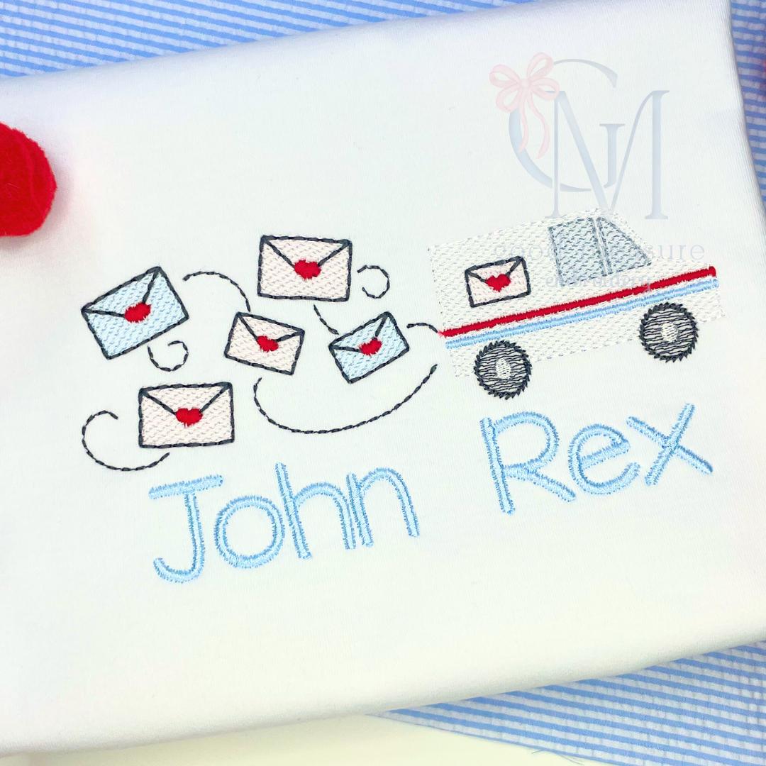 Sketch Valentines Mailman Truck Embroidery Design