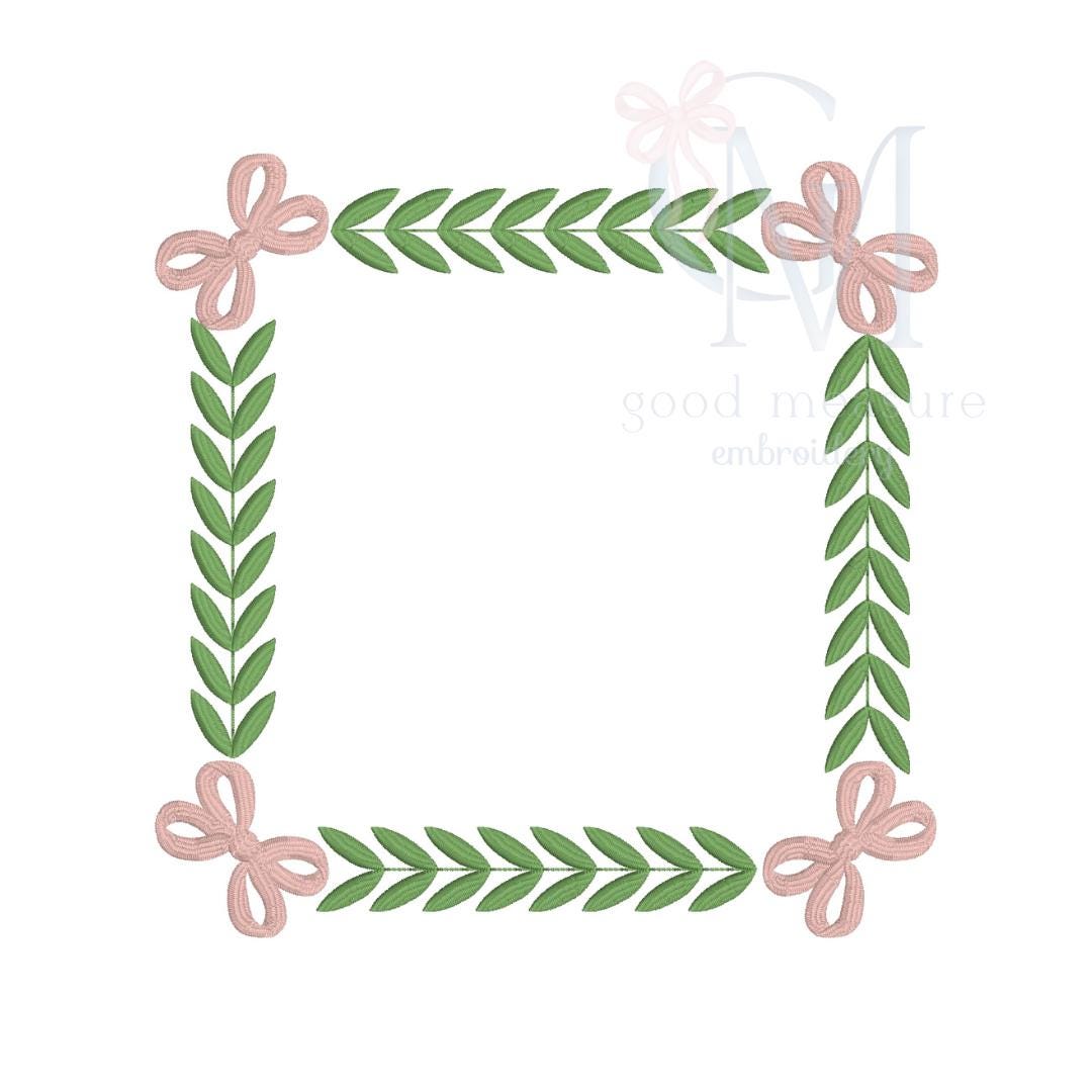 Square Bow Laurel Floral Crest Embroidery Design