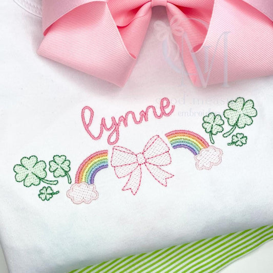 Bow Rainbows and Shamrocks Embroidery Design