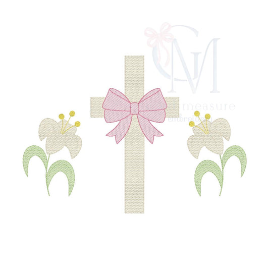Sketch Cross and Easter Lily Embroidery Design