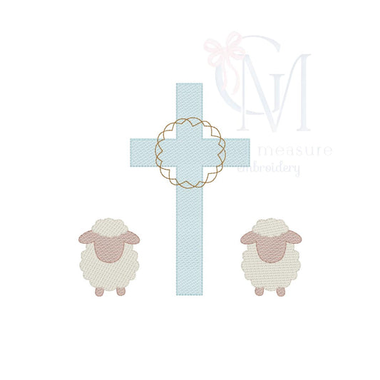 Cross and Easter Lamb Embroidery Design