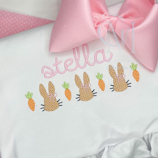 French Knot Girly Bunnies and Carrots Embroidery Design