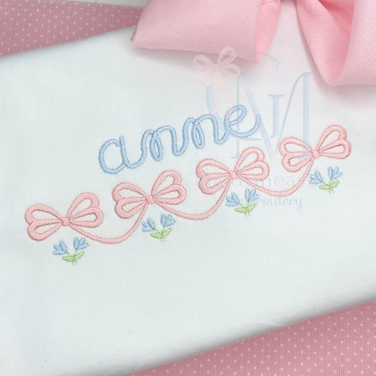 Bow Swag Floral Name Frame Satin Embroidery Design