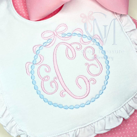 Heirloom Bow Teardrop Monogram Frame Embroidery Design