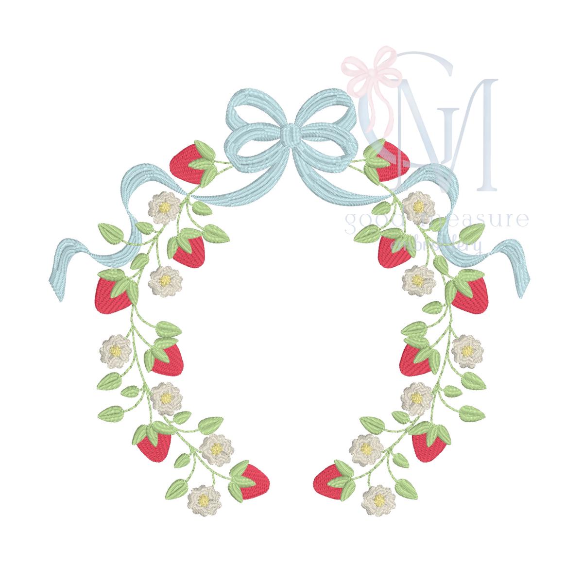 Strawberry Vine Monogram Frame Embroidery Design – Good Measure Embroidery