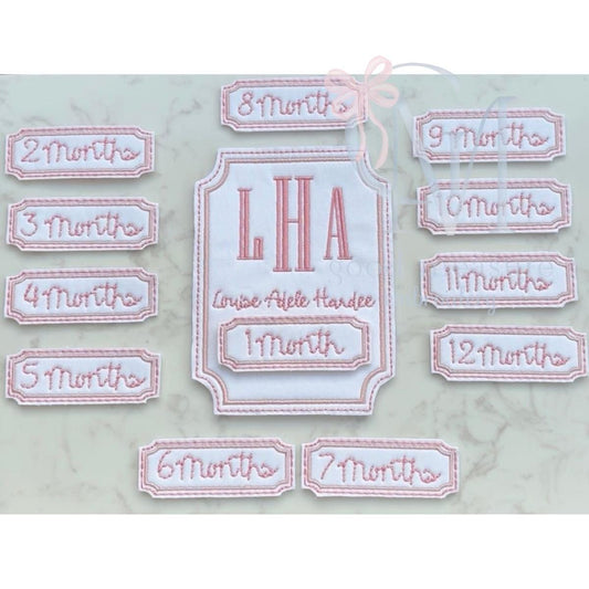 In the Hoop Month Labels for Baby Announcement Card Embroidery Design
