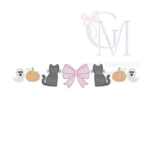 Halloween Cat Ghost Bow Sketch Embroidery Design
