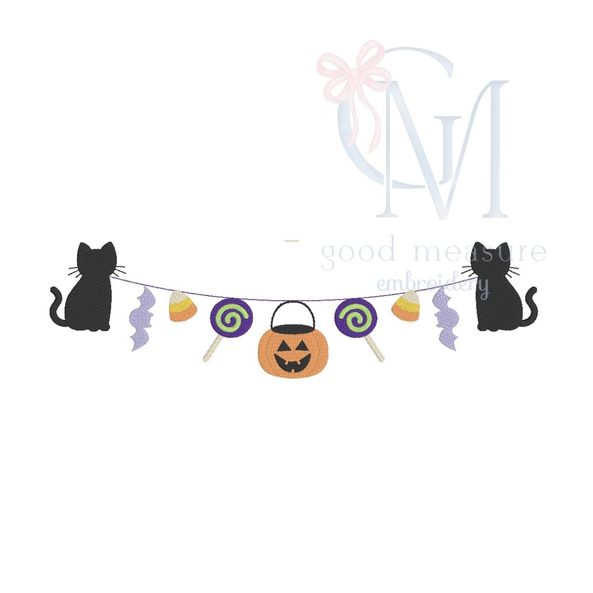 Cat Halloween Treats Bunting Embroidery Design