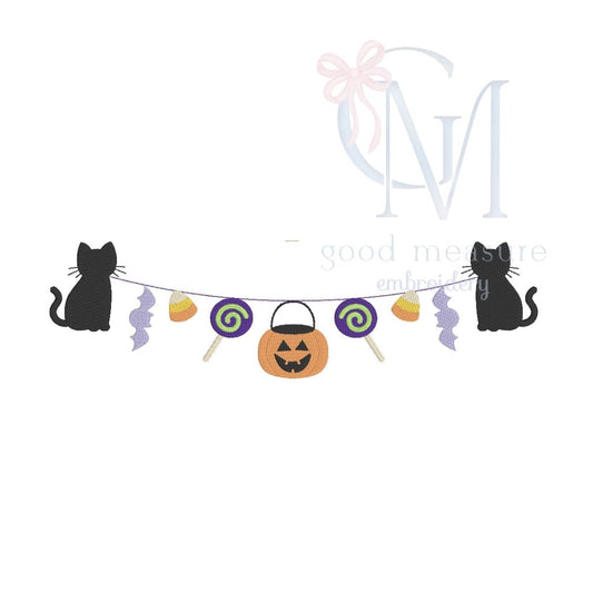 Cat Halloween Treats Bunting Embroidery Design
