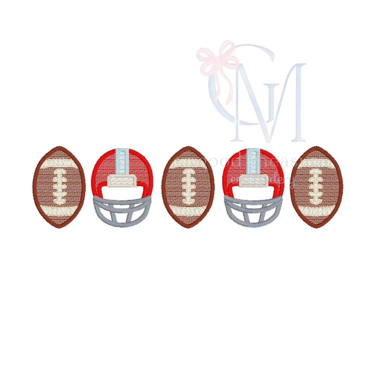 Football helmets sketch satin border Embroidery Design