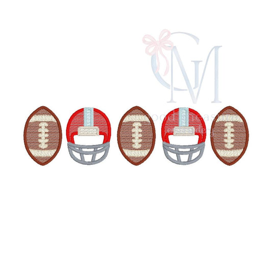 Football helmets sketch satin border Embroidery Design