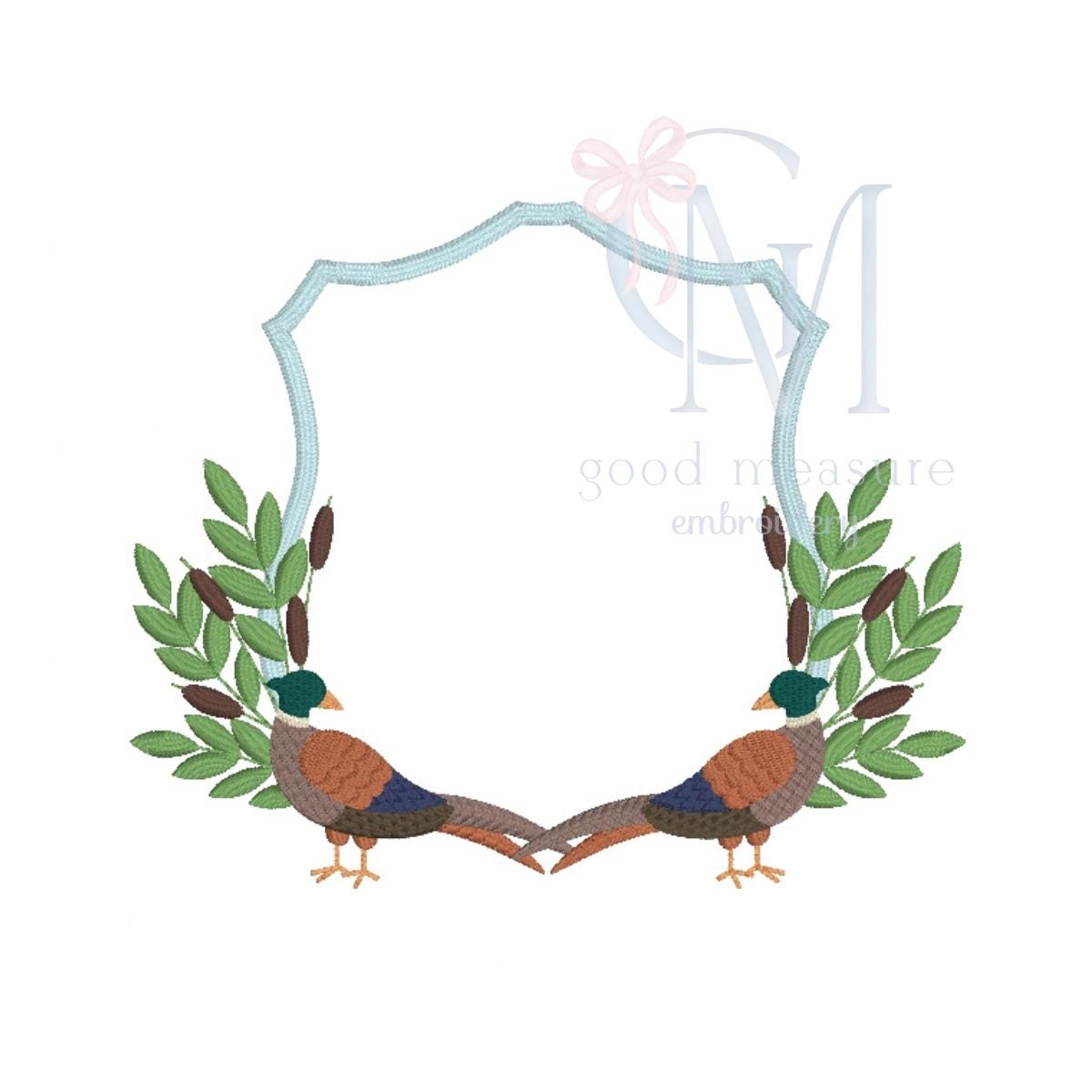 Pheasant and Branches Crest Embroidery Design