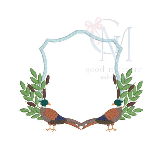 Pheasant and Branches Crest Embroidery Design