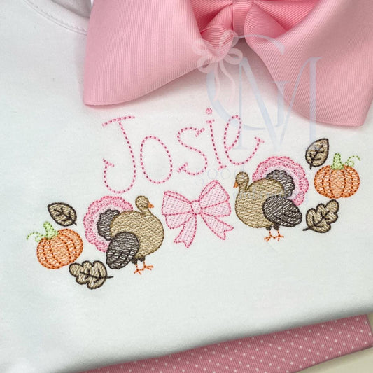 Sketch Turkey with Bow Embroidery Design