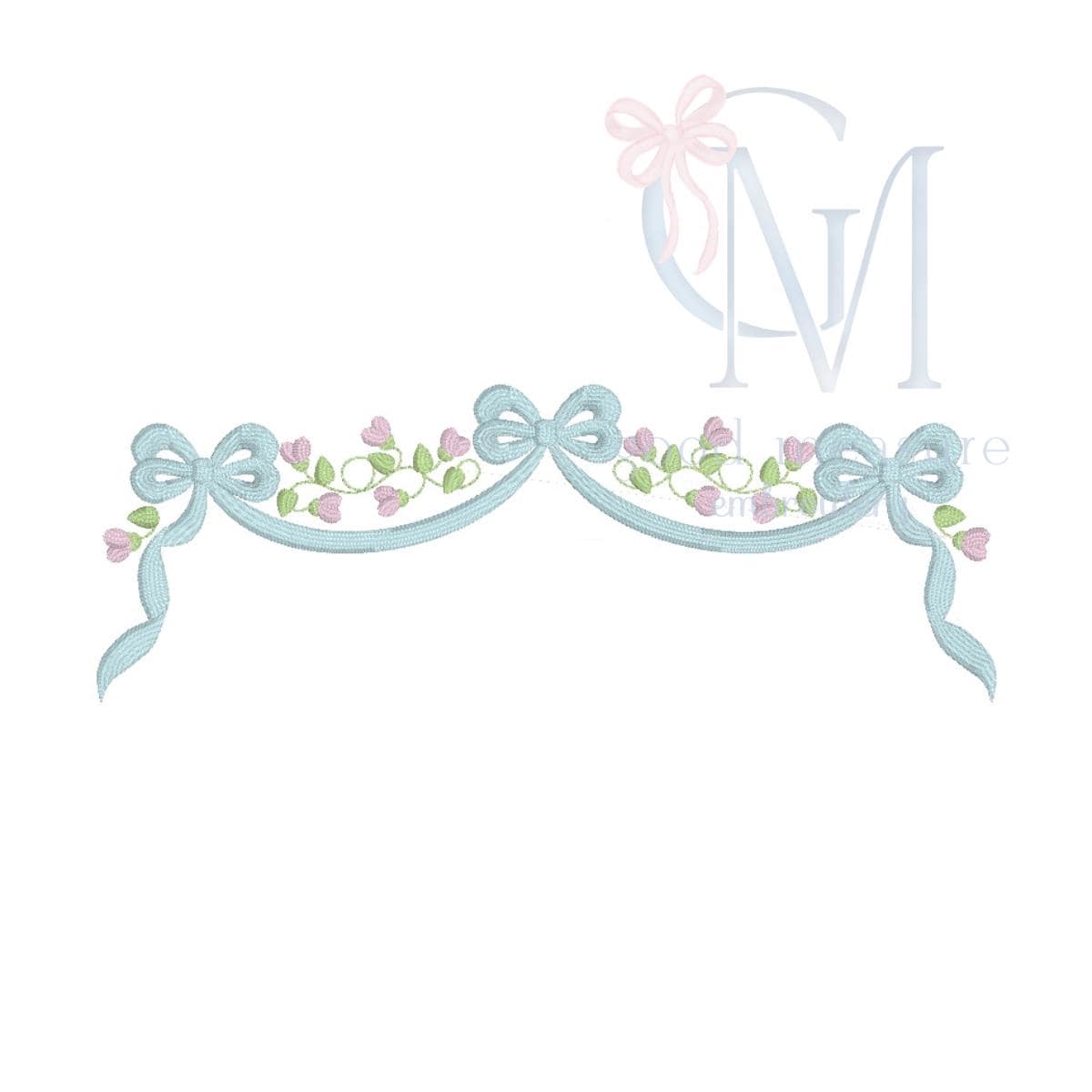 Heirloom bow floral swag Machine Embroidery Design