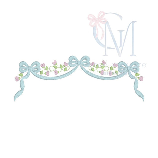 Heirloom bow floral swag Machine Embroidery Design