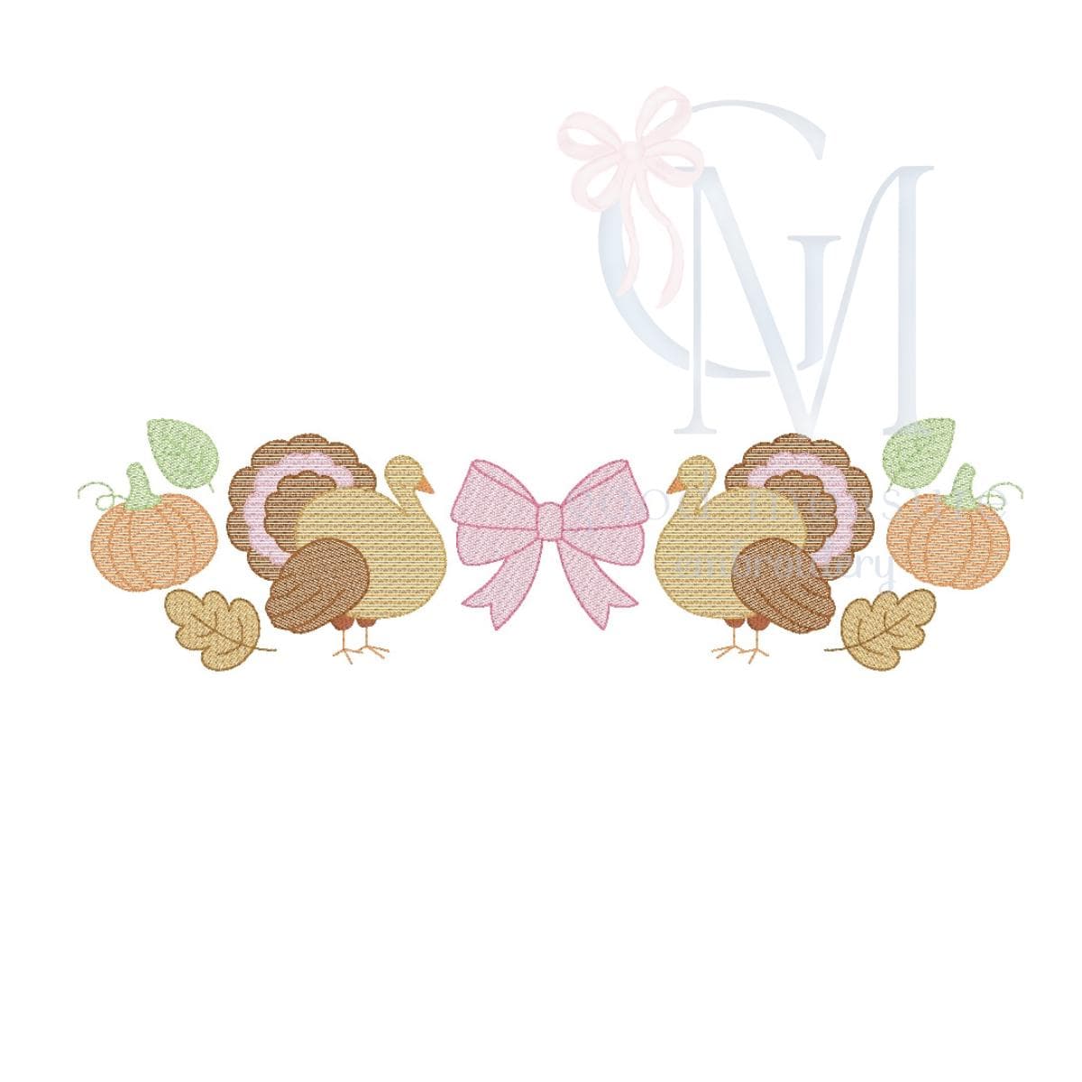 Sketch Turkey with Bow Embroidery Design