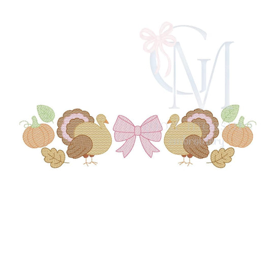 Sketch Turkey with Bow Embroidery Design