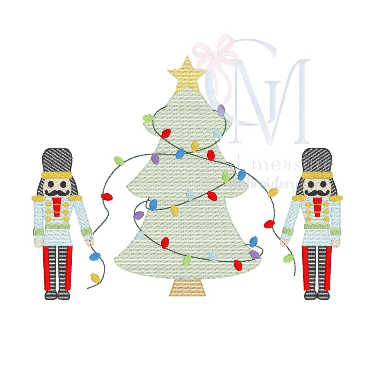 Nutcracker and Christmas Tree Sketch Embroidery Design