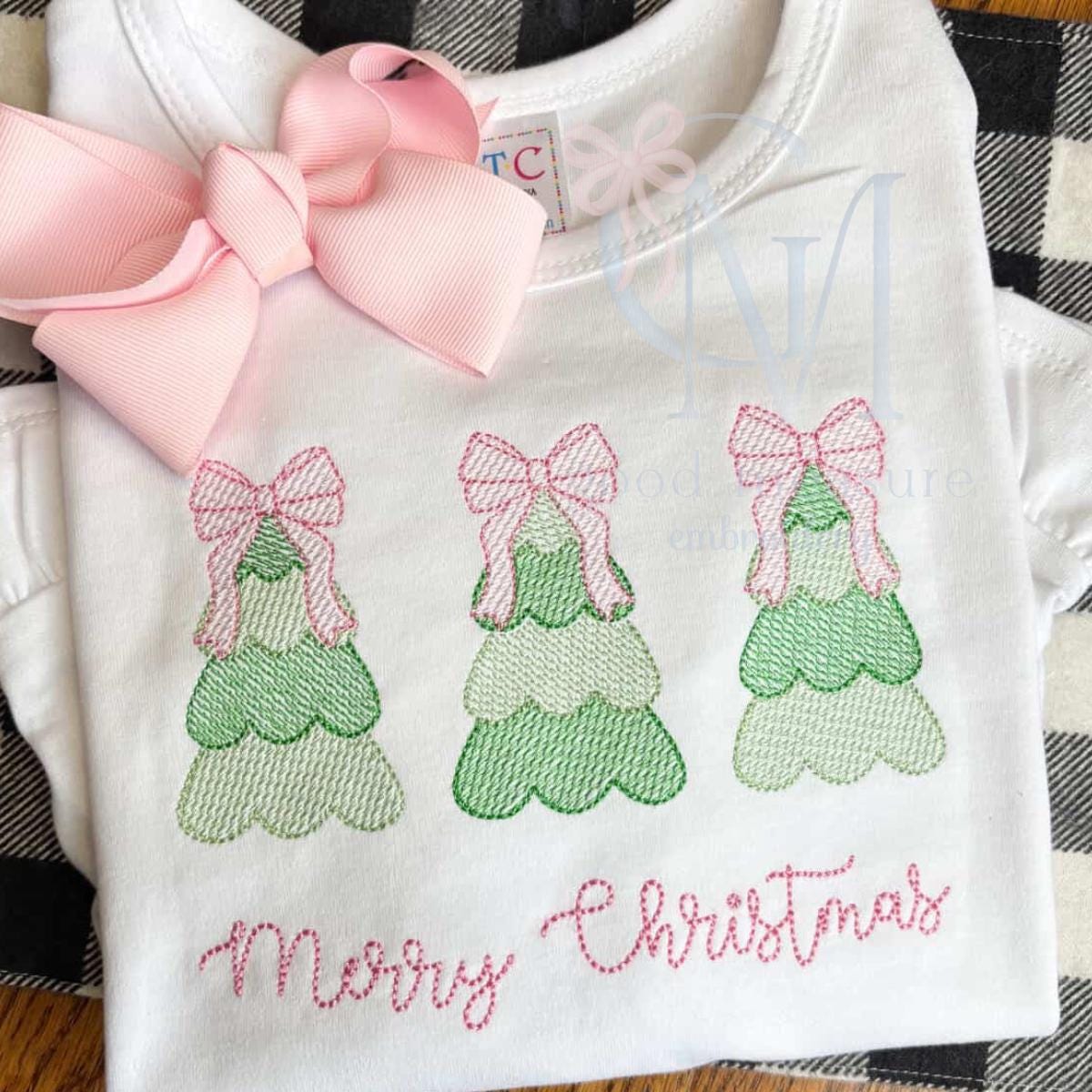 Sketch Christmas Trees and Bows Embroidery Design