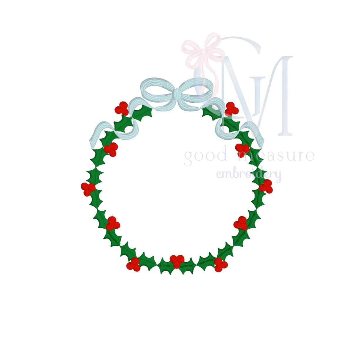 Holly Berry Wreath Monogram Frame Embroidery Design