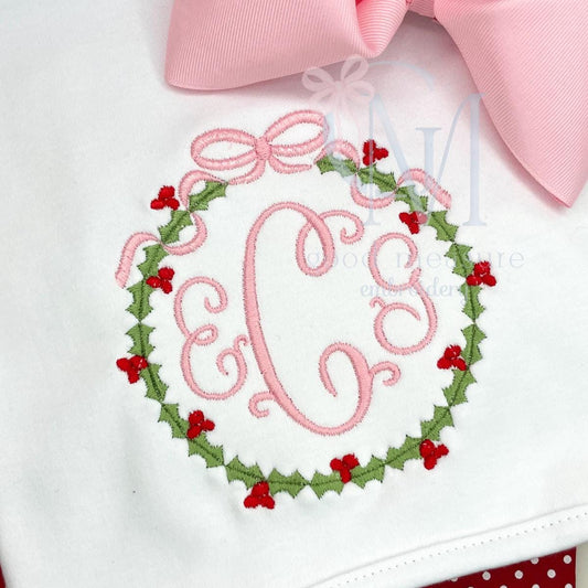 Holly Berry Wreath Monogram Frame Embroidery Design