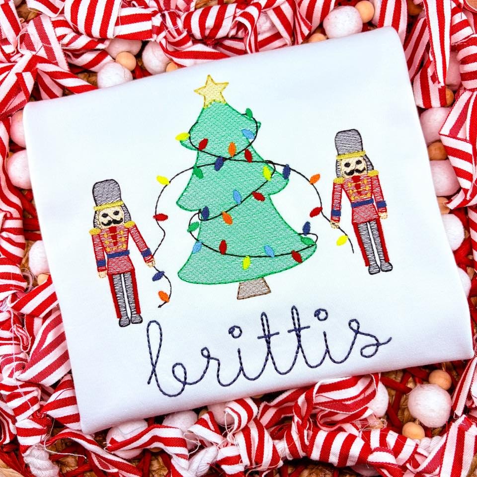 Nutcracker and Christmas Tree Sketch Embroidery Design