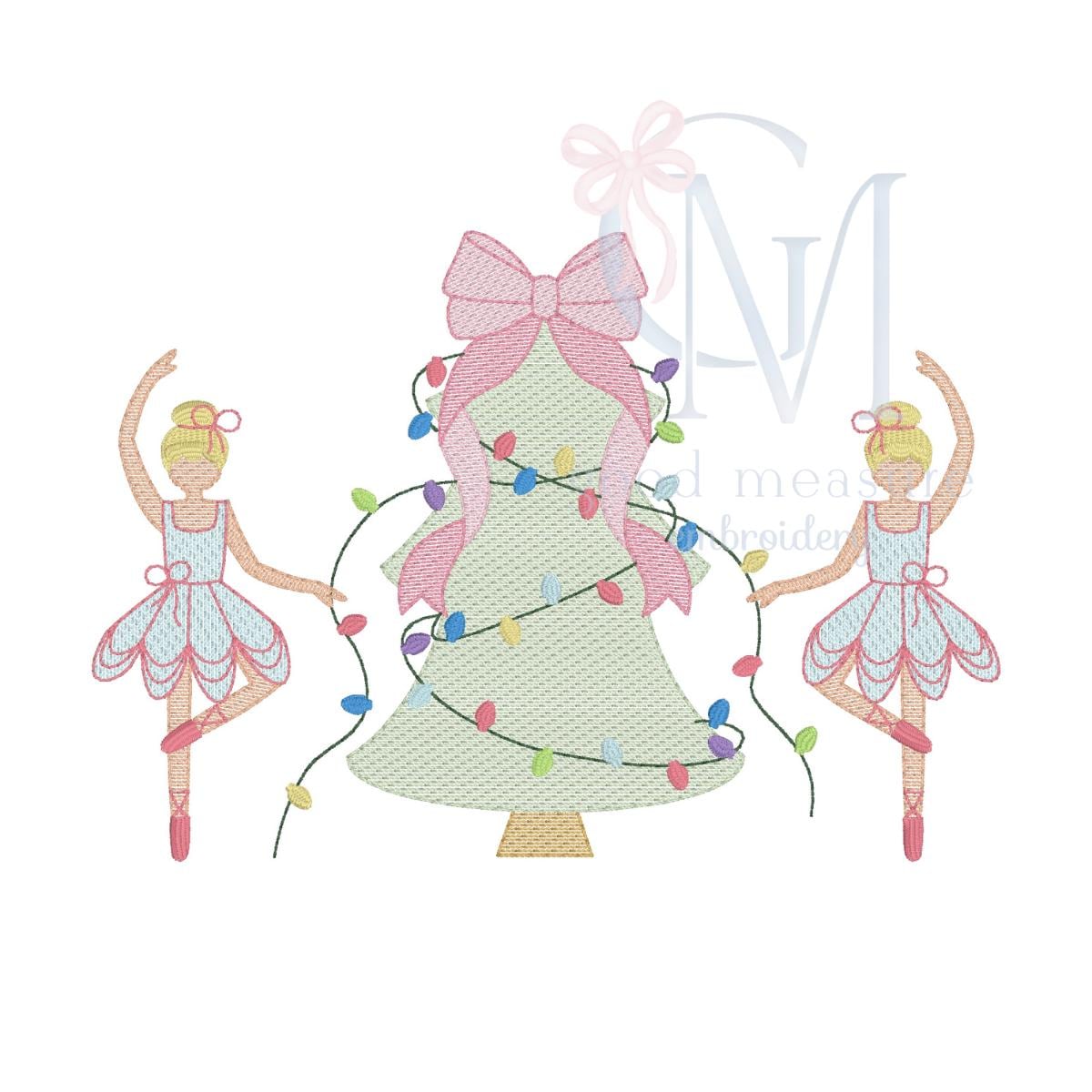 Sugar Plum Fairy and Christmas Tree Sketch Embroidery Design