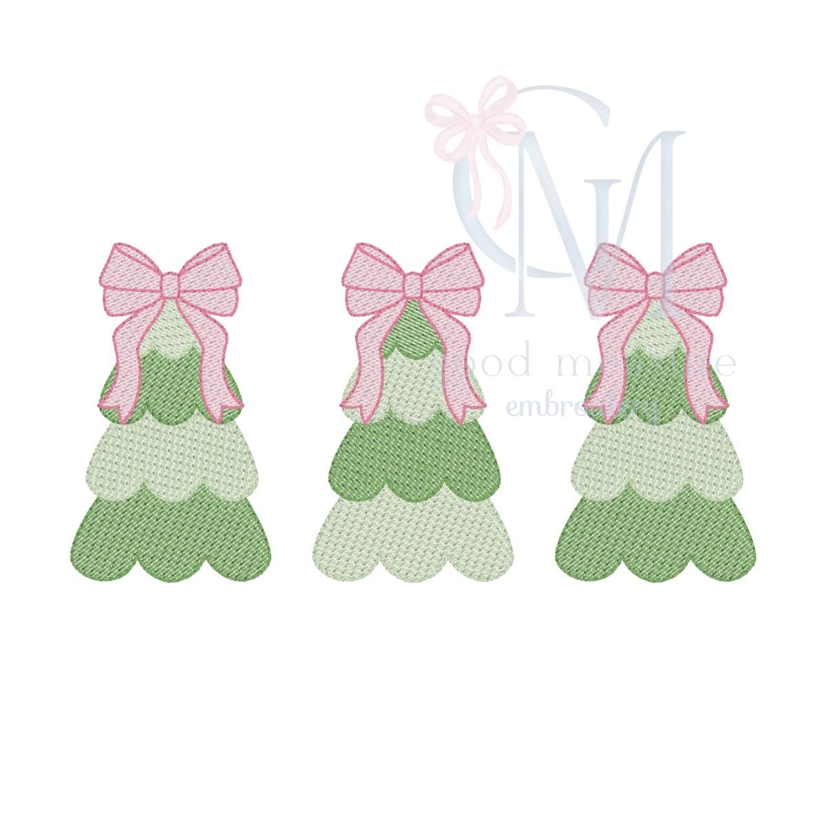Sketch Christmas Trees and Bows Embroidery Design