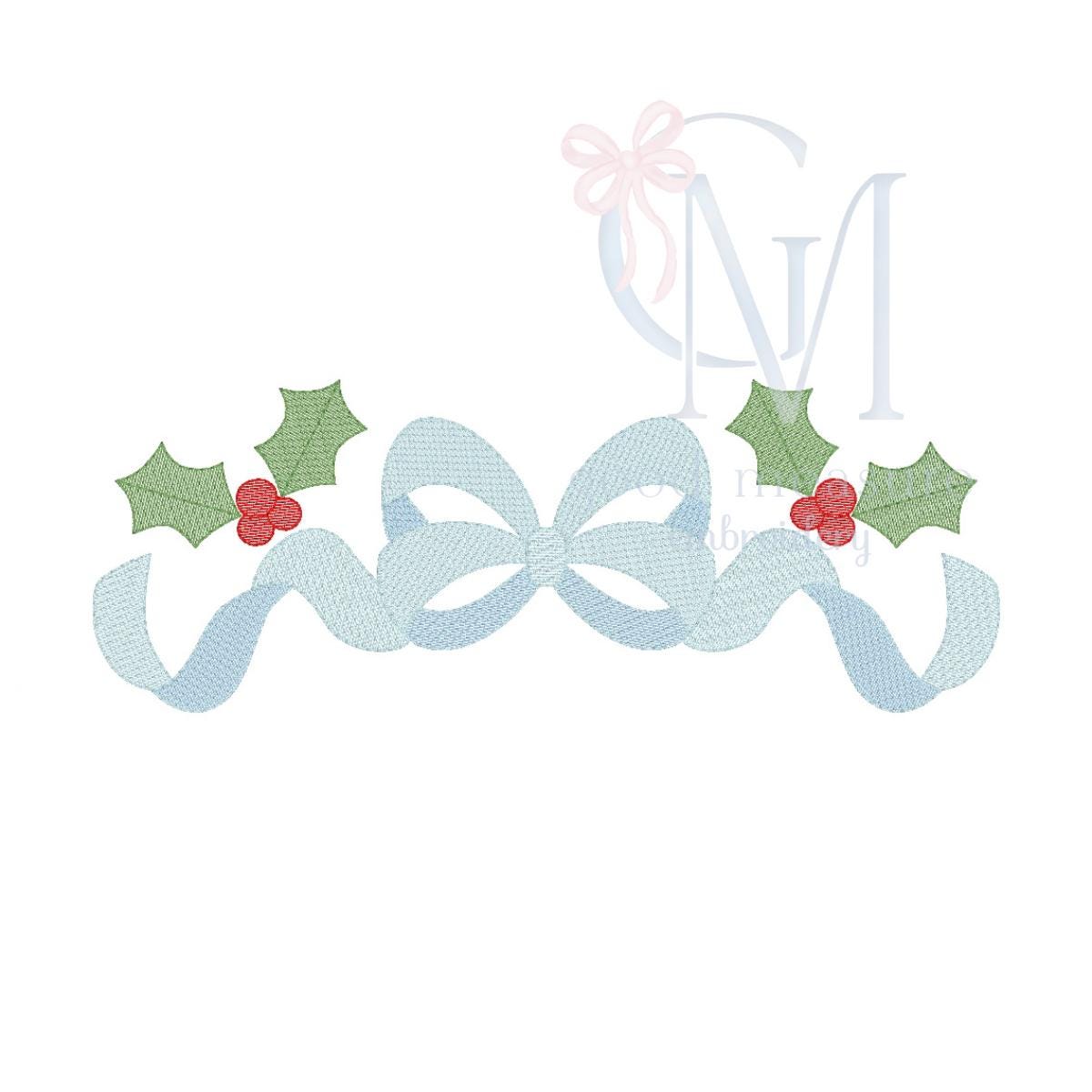 Sketch Bow and Holly Embroidery Design