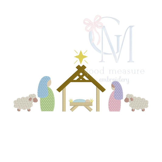 French Knot Nativity Embroidery Design