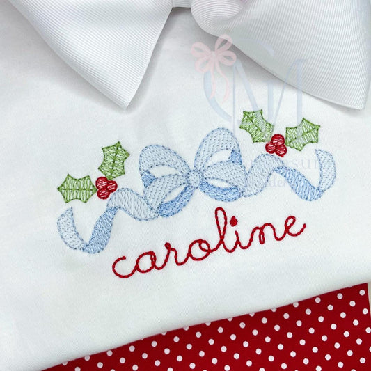 Sketch Bow and Holly Embroidery Design