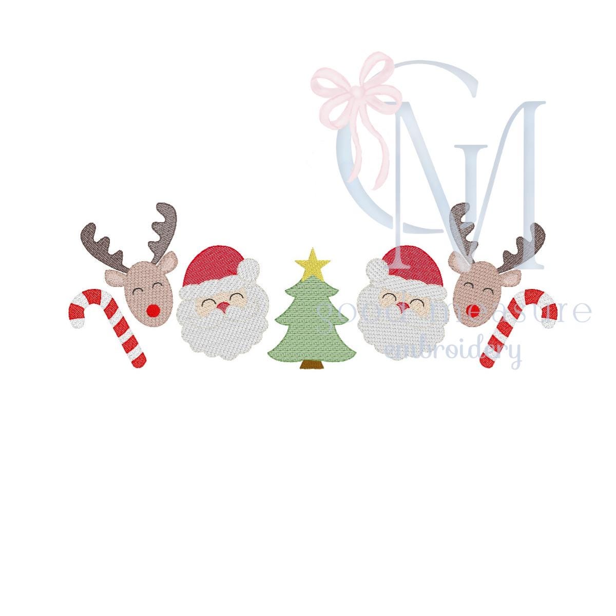 Santa, Reindeer, and Christmas Tree Embroidery Design