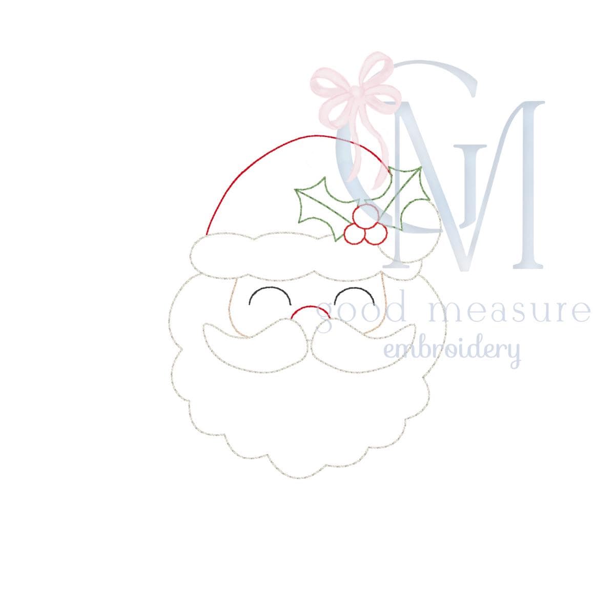 Santa and Holly Vintage Stitch Embroidery Design