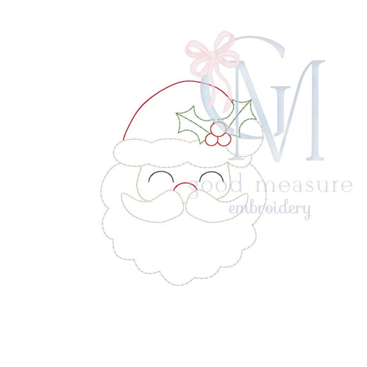 Santa and Holly Vintage Stitch Embroidery Design