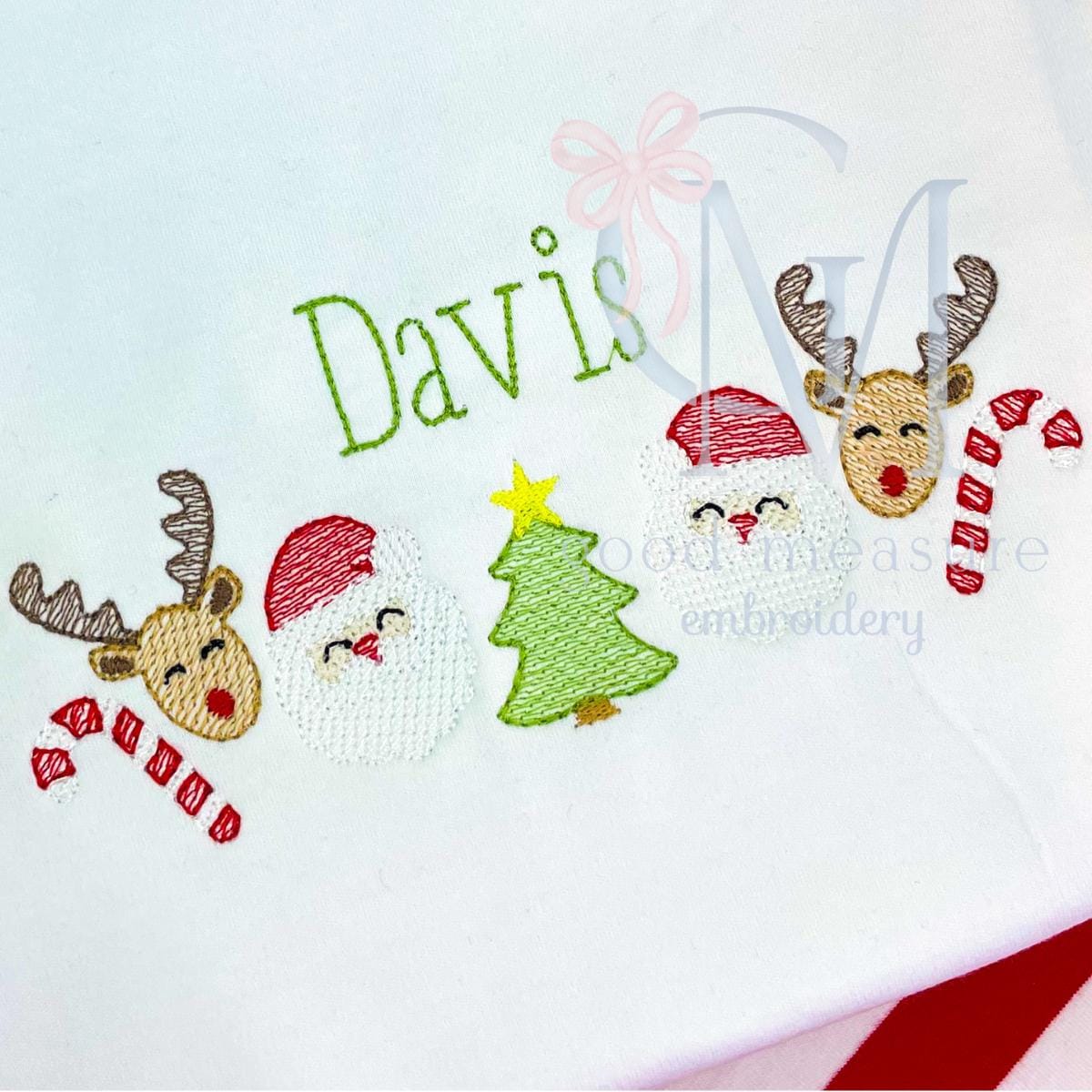 Santa, Reindeer, and Christmas Tree Embroidery Design