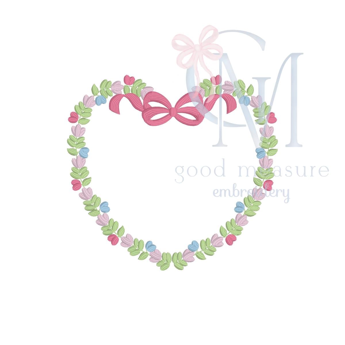 Heart Floral Frame with Bow Embroidery Design