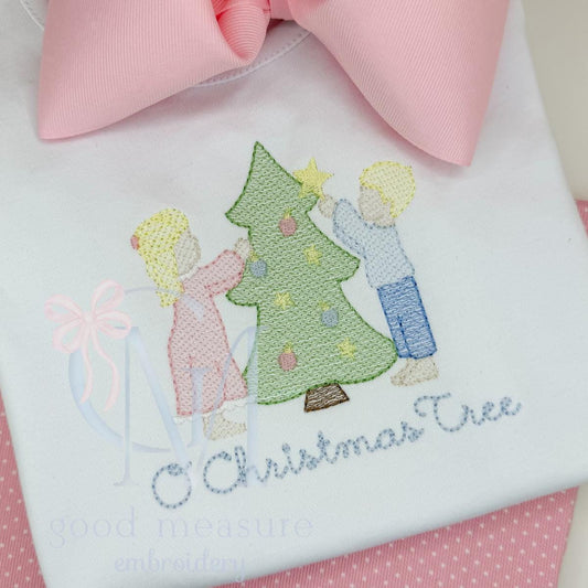 Children Decorating Christmas Tree Embroidery Design