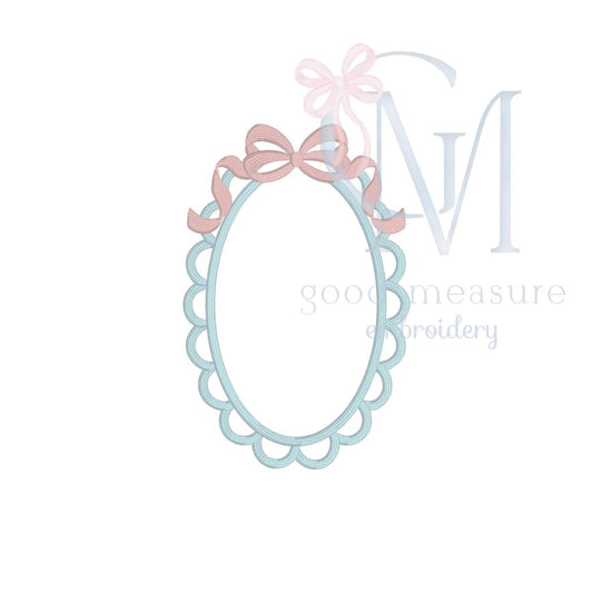 Scallop Oval Frame with Bow Embroidery Design