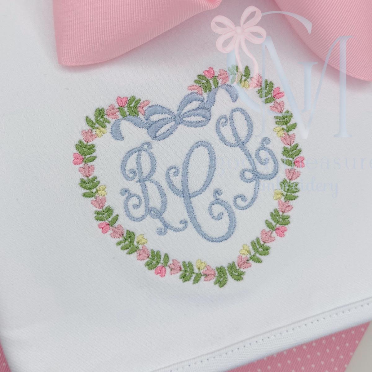 Heart Floral Frame with Bow Embroidery Design