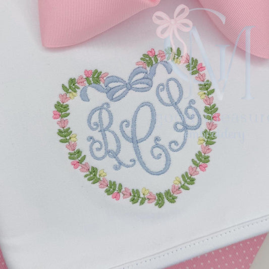 Heart Floral Frame with Bow Embroidery Design