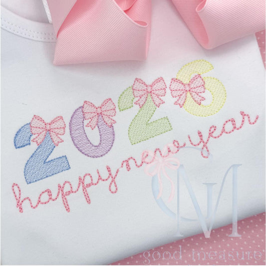 Large Sketch Numbers with Bow Birthday New Years Machine Embroidery Design