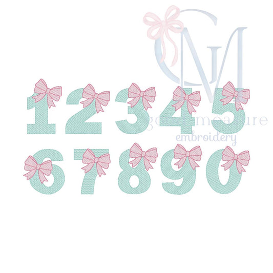 Large Sketch Numbers with Bow Birthday New Years Machine Embroidery Design