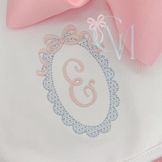 Scallop Oval Frame with Bow Fancy Fill Embroidery Design